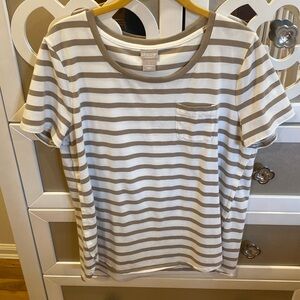 Chicos Tee shirt beige and white stripe with front pocket